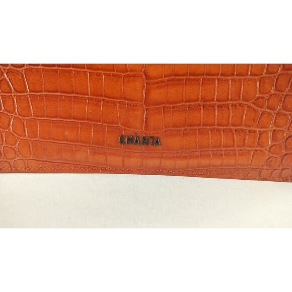 CHÀNTA Large Orange Croc-Embossed Calf Luxury Leather handbag - Picture 12 of 14